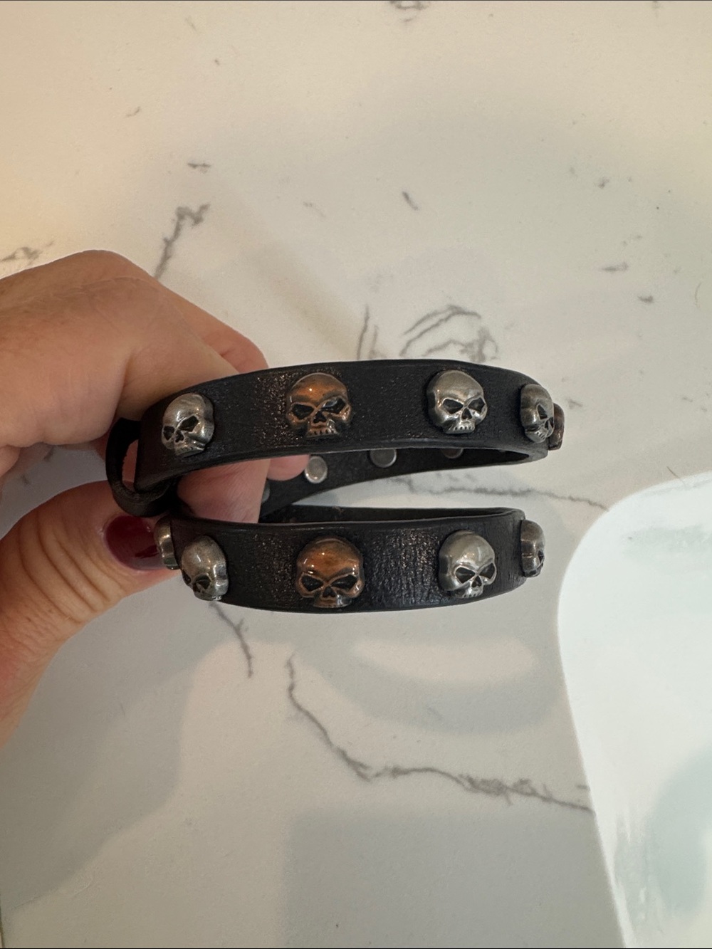 Harley-Davidson Black Leather Skull Stud Bracelet